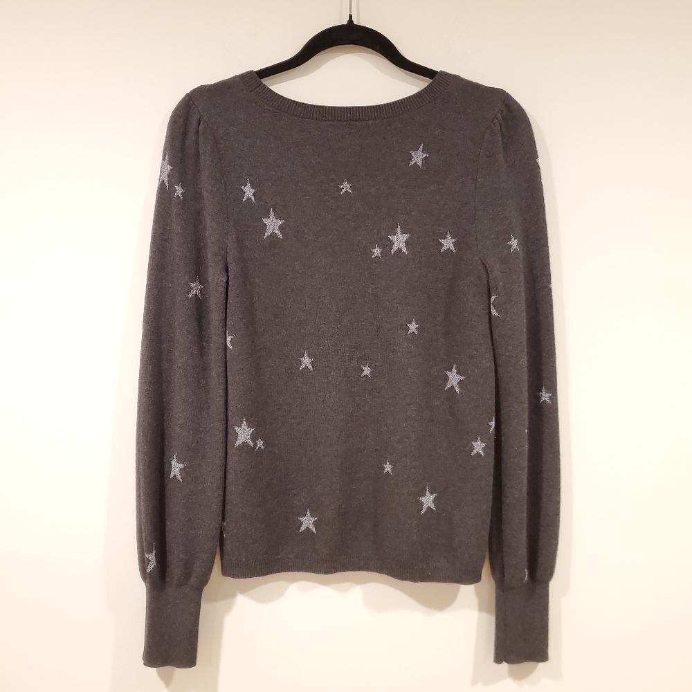 Ann Taylor Silver Thread Star Pattern Crewneck Sw… - image 7